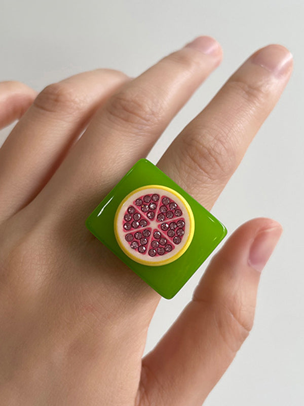 Accessoires de bagues en strass de fruits géométriques