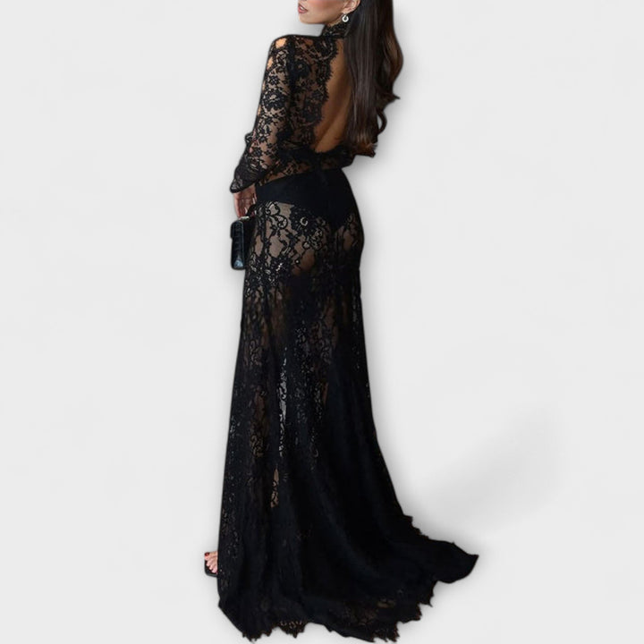 Azalee - Élégance de Minuit Robe Maxi Longue à Découpes Transparentes