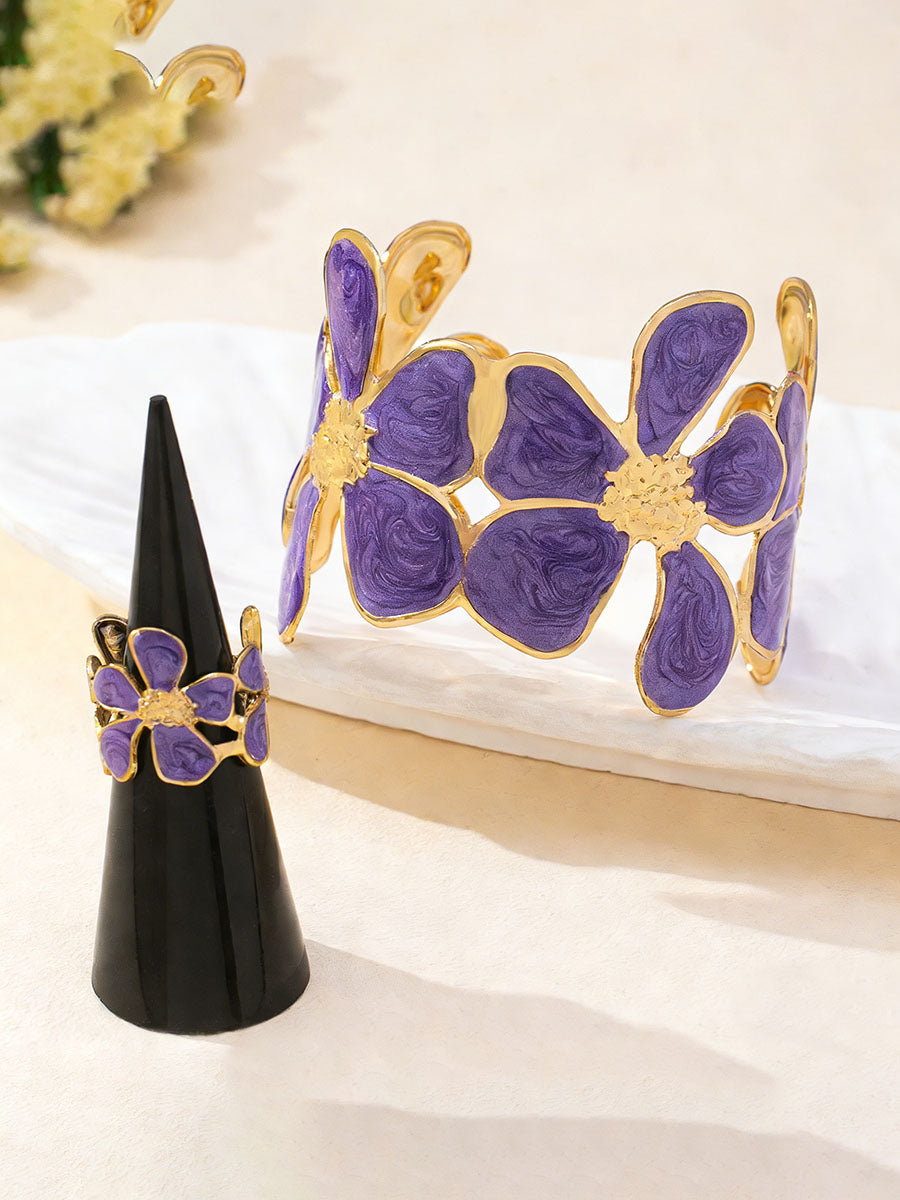 Parure bracelet et bague en forme de fleur