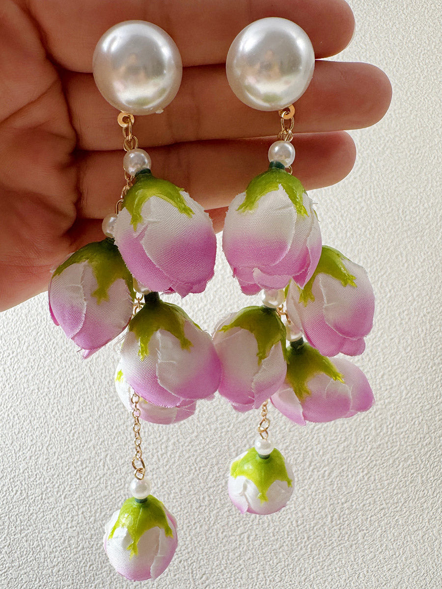 Boucles d'oreilles pendantes à pompons, en forme de fleur