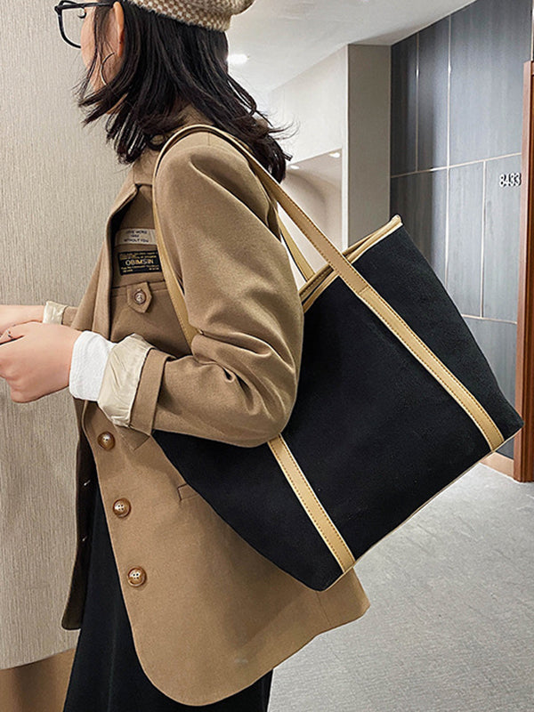 Sac fourre-tout décontracté simple en toile de couleur unie
