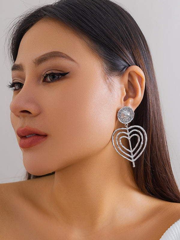 Boucles d'oreilles pendantes géométriques ajourées normcore, en forme de cœur, couleur unie
