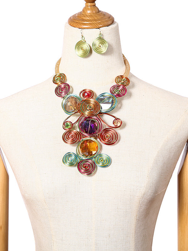 Collier artisanal en fil de pierres précieuses & Ensemble de boucles d'oreilles
