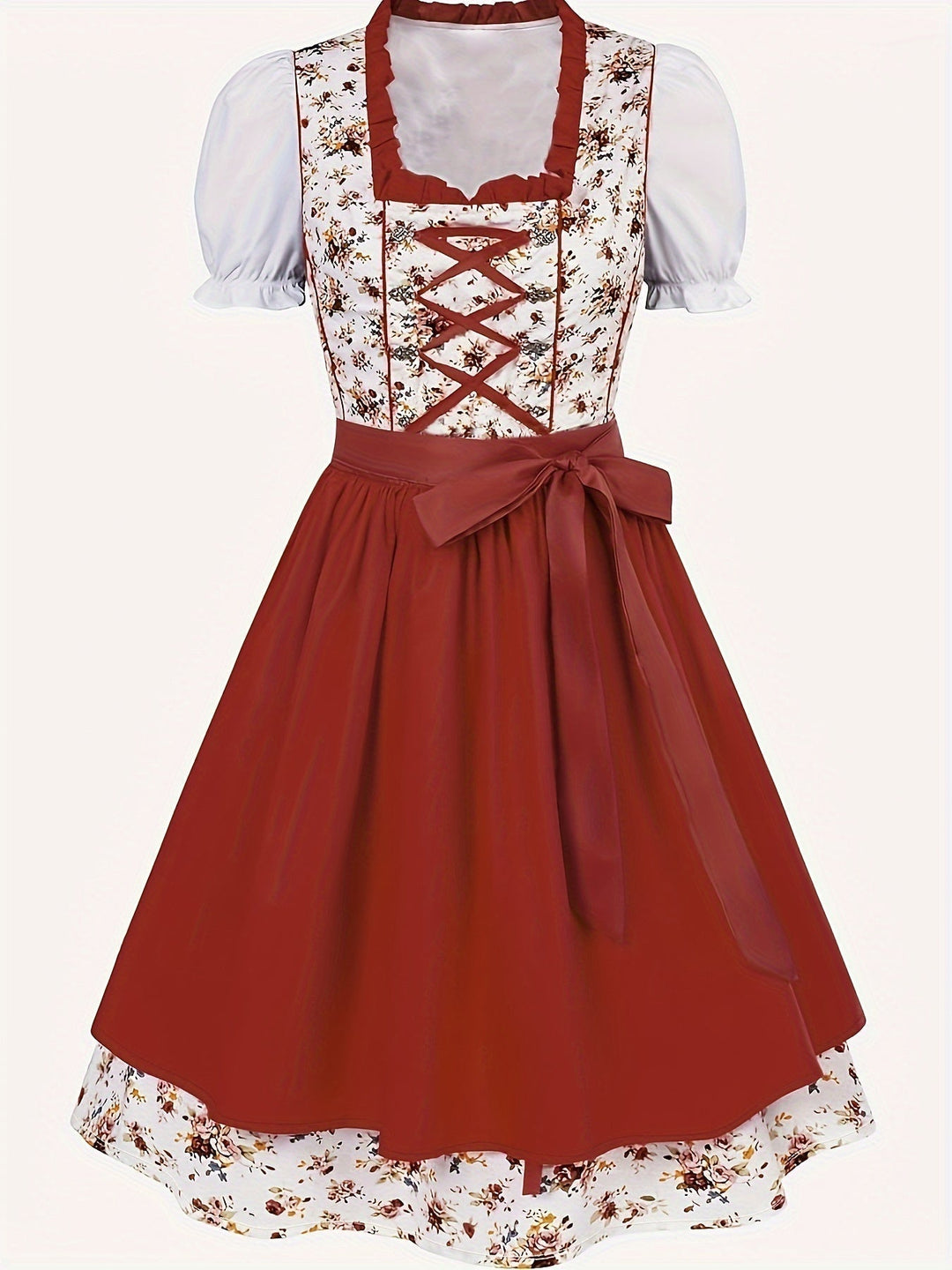 Robe Dirndl Rouge Élégante pour Femmes Oktoberfest
