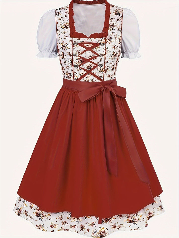 Robe Dirndl Rouge Élégante pour Femmes Oktoberfest