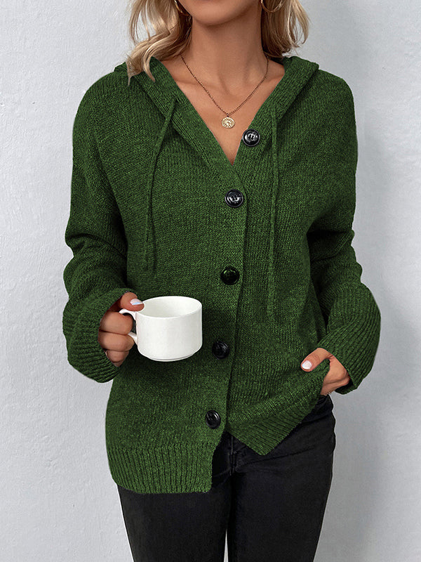 Cardigan cache-cœur à capuche et boutonné de couleur unie