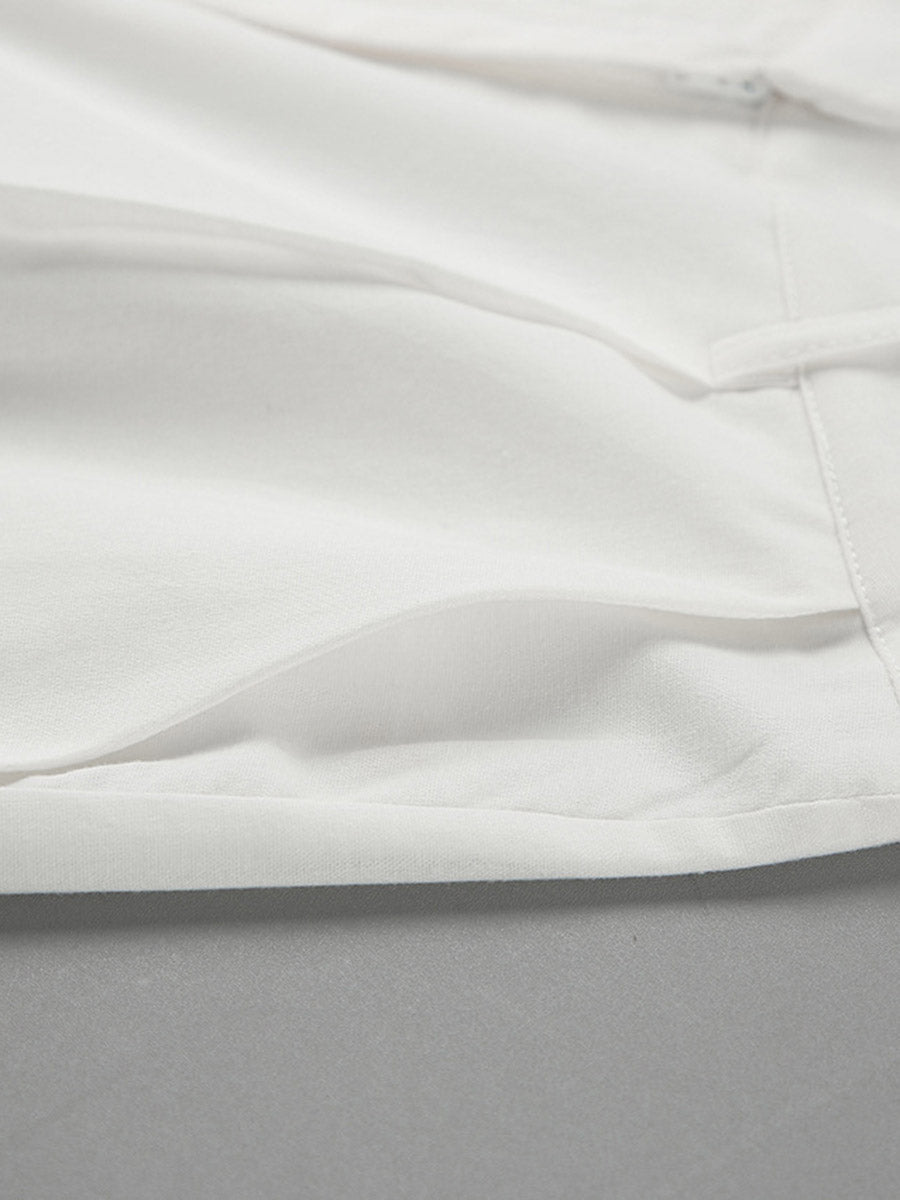 Pantalon plissé à taille élastique, taille haute, à empiècements, couleur unie