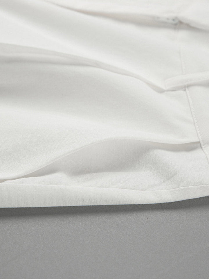 Pantalon plissé à taille élastique, taille haute, à empiècements, couleur unie