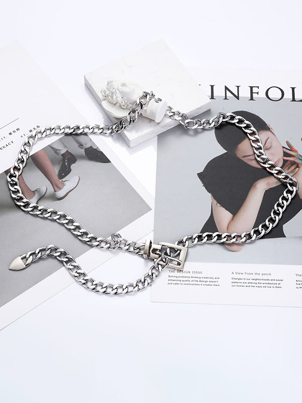 Ceinture à boucle, à chaîne, couleur unie