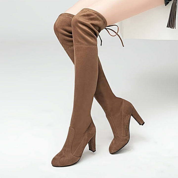 Bottes Overknee Femme | Talon Bloc avec Lacer au Dos