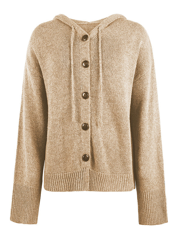 Cardigan cache-cœur à capuche et boutonné de couleur unie