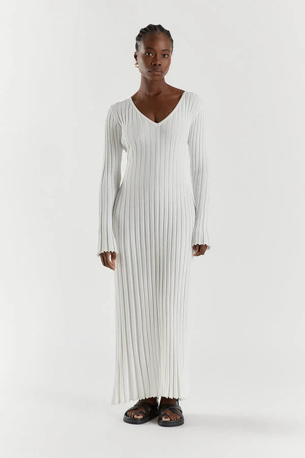 Lavinia - Robe midi en tricot à manches longues avec décolleté en V