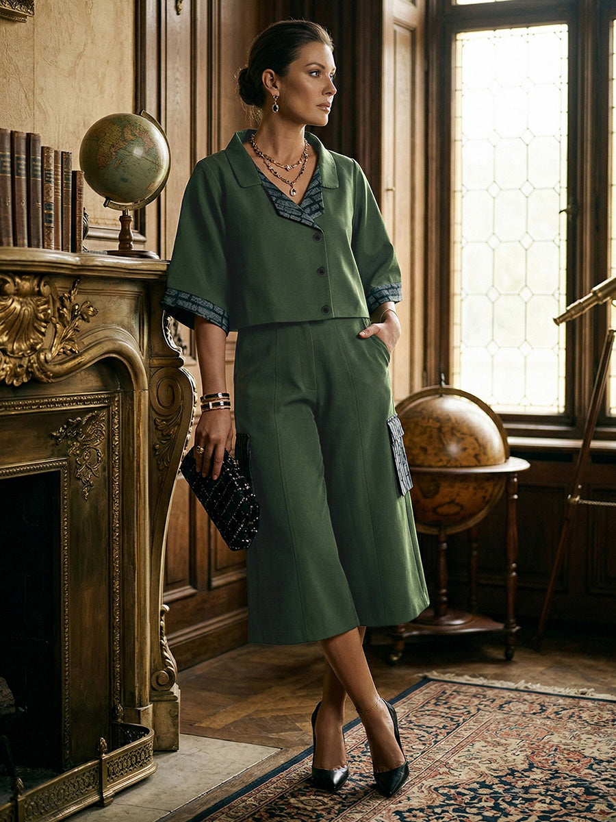 Short ample taille haute, à poches, à empiècements, couleur contrastée