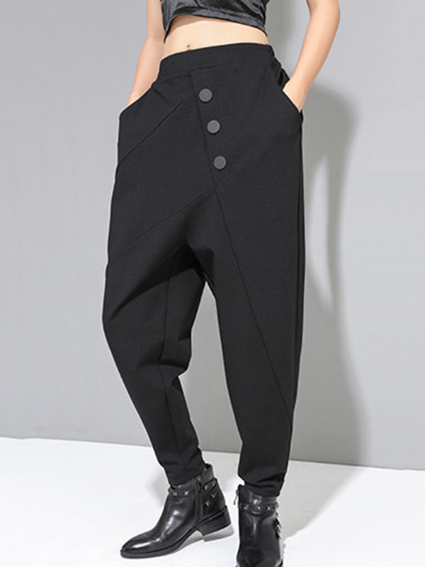 Pantalon sarouel taille haute noir avec boutons