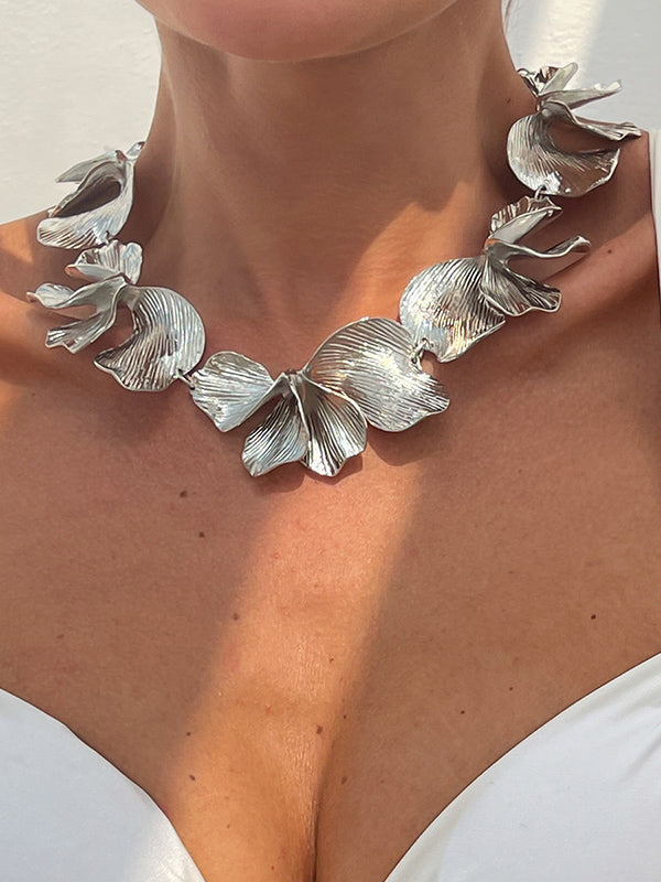 Collier à imprimé floral, couleur unie