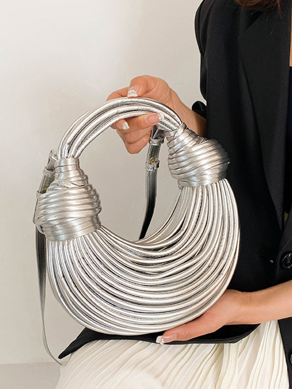 Sac bandoulière brillant à empiècements, couleur unie