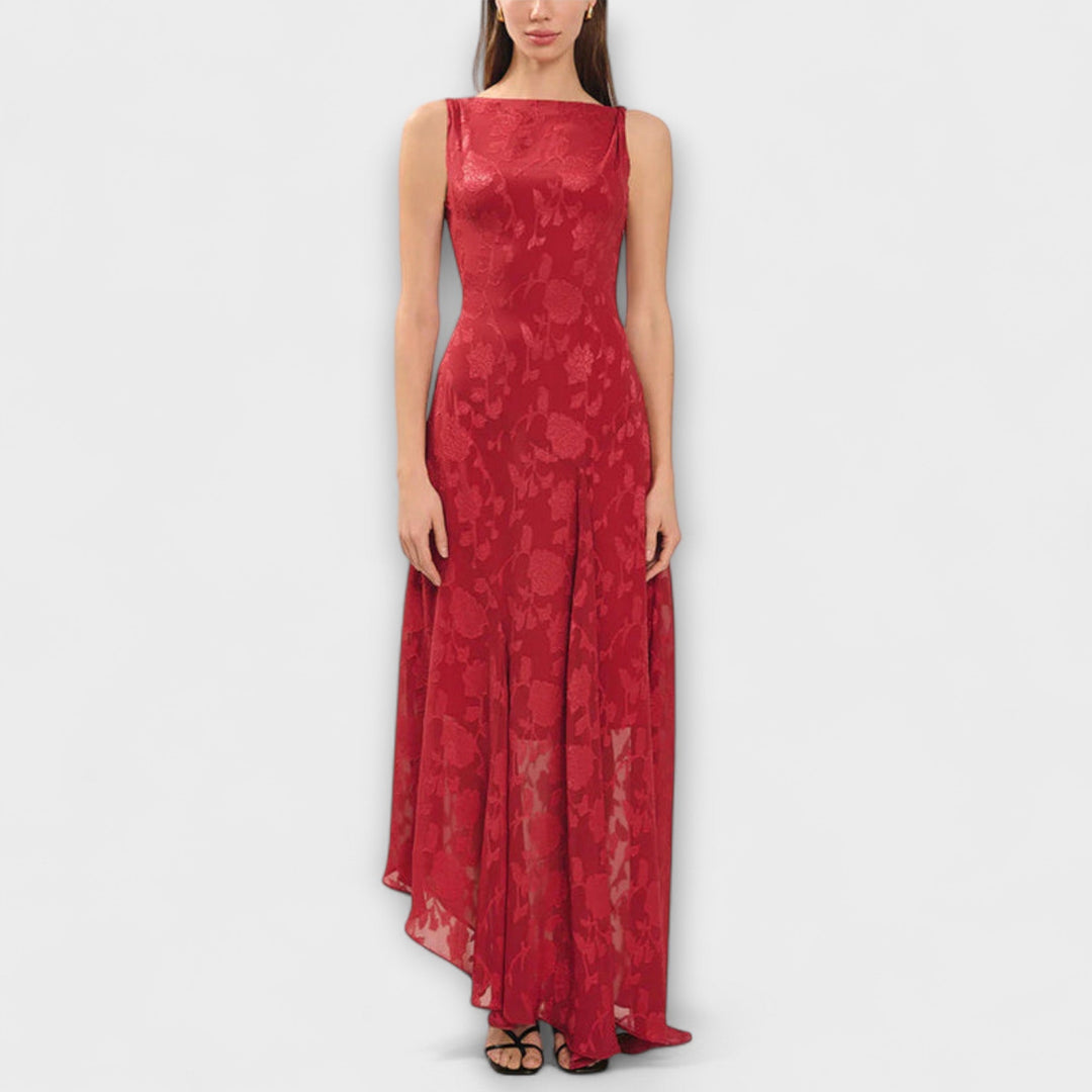 Opale - Robe Maxi en Jacquard à Lacets Décolleté Élégante