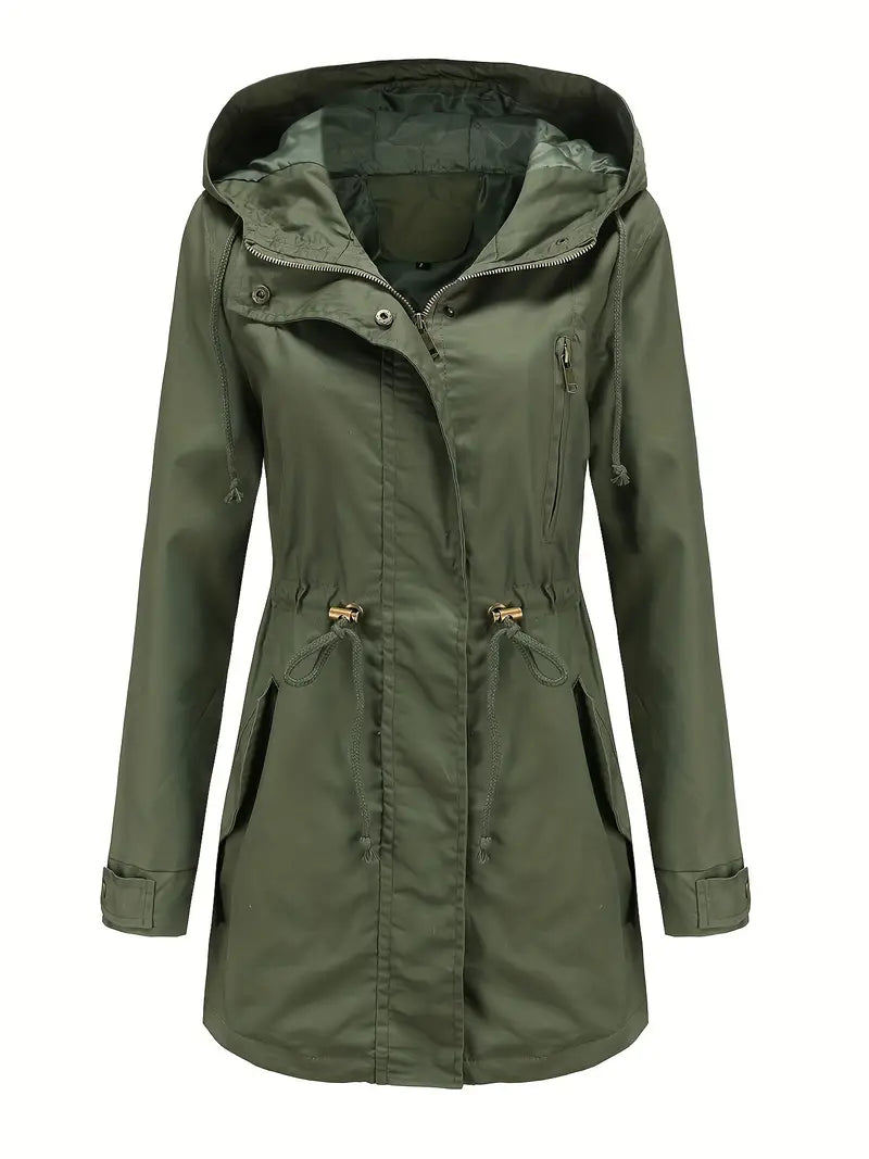 Manteau Trench Long à Manches Longues Imperméable pour Femmes | Avec Capuche