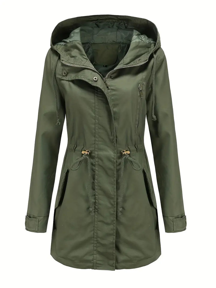 Manteau Trench Long à Manches Longues Imperméable pour Femmes | Avec Capuche