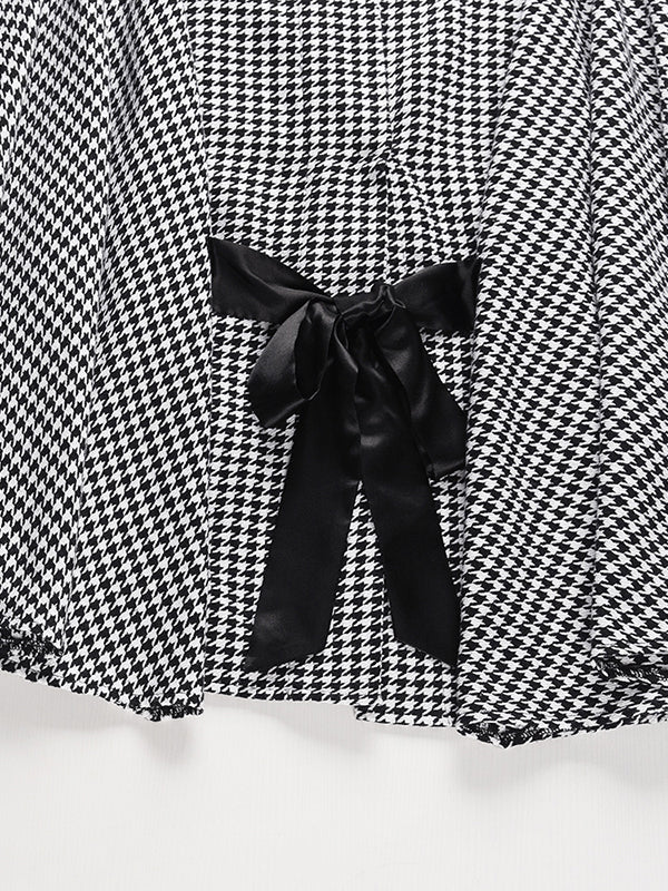 Veste à manches chauve-souris, à manches longues, à motif pied-de-poule, à taille nouée, à col montant, style cape