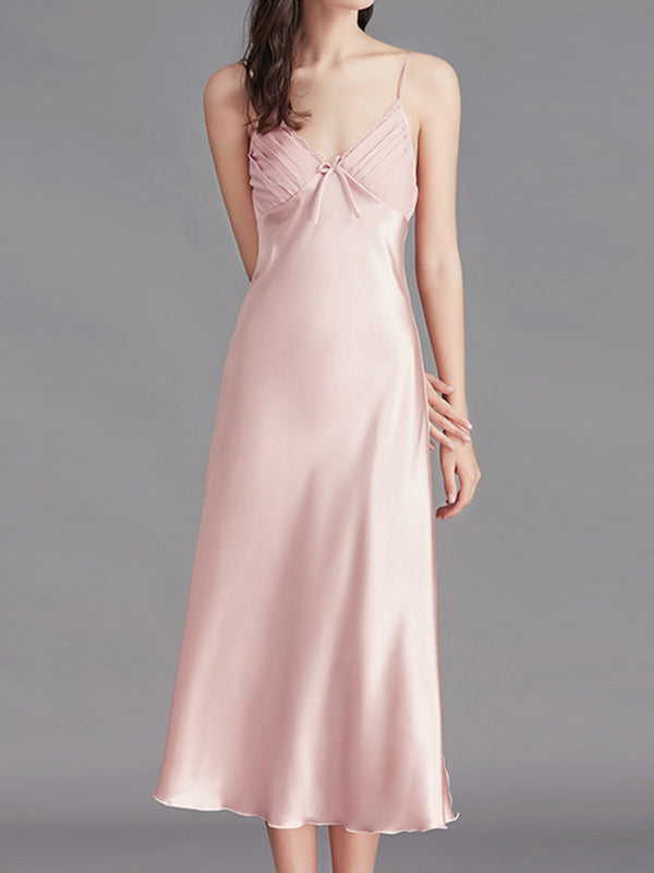 Pyjama ample sans manches, couleur unie, col Spaghetti, nuisette, chemise de nuit