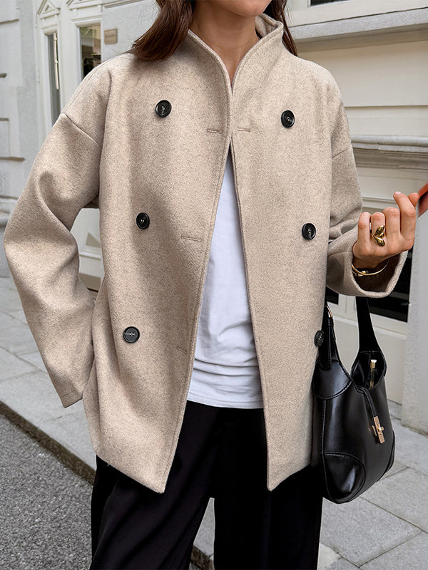 Veste boutonnée à manches longues, à col montant, couleur unie