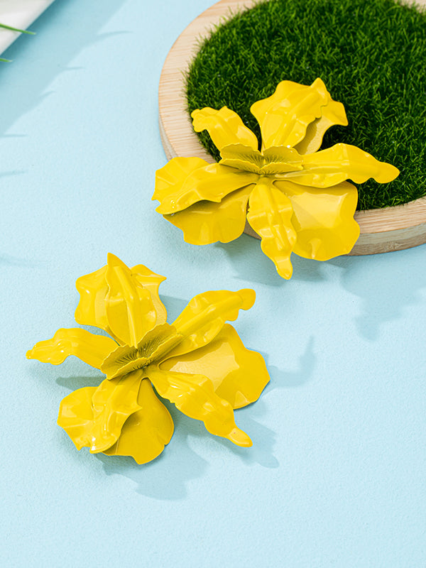 Boucles d'oreilles en forme de fleur, couleur unie