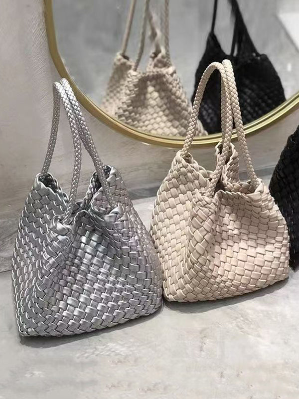 Sac à main tressé à empiècements, couleur unie