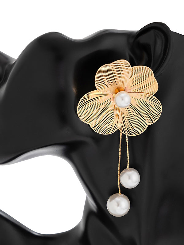 Boucles d'oreilles pendantes en forme de fleur, à pompons