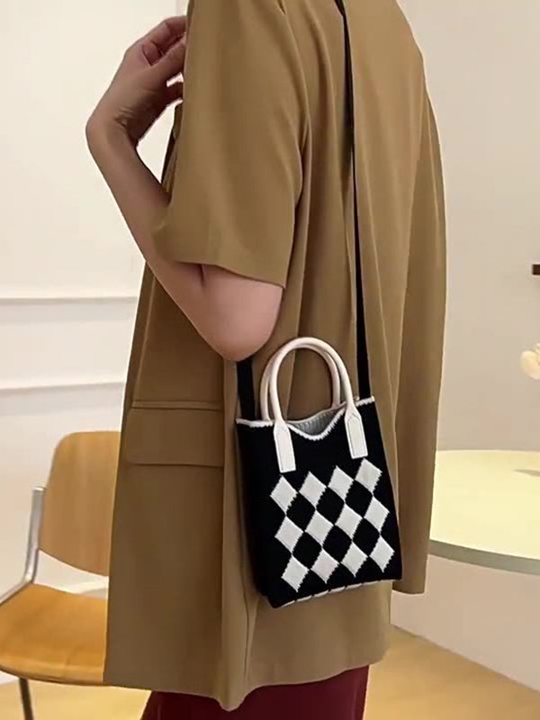 Sac à main à motif pied-de-poule, à empiècements