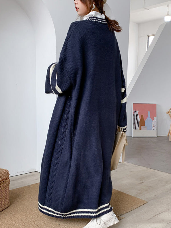 Manteau cardigan urbain ample à rayures de couleur contrastée