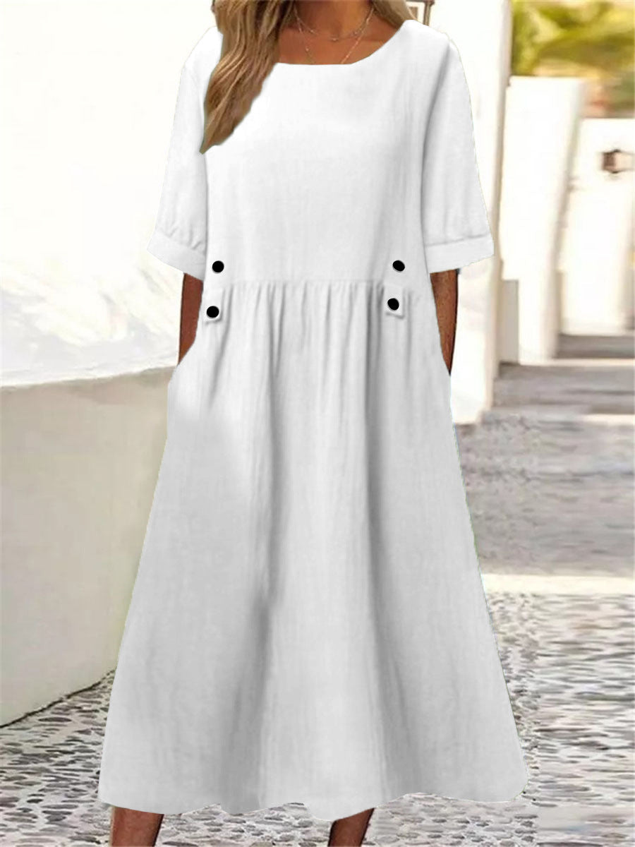Clara - Robe midi avec des boutons à la taille