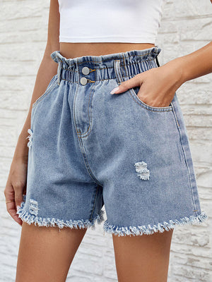 Short ample boutonné à jambes larges, à taille élastique, à franges, à poches