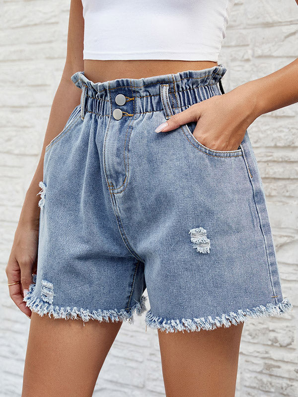 Short ample boutonné à jambes larges, à taille élastique, à franges, à poches