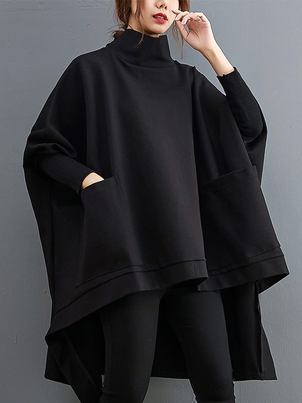 Sweat-shirt urbain à col haut, à ourlet plongeant, couleur unie