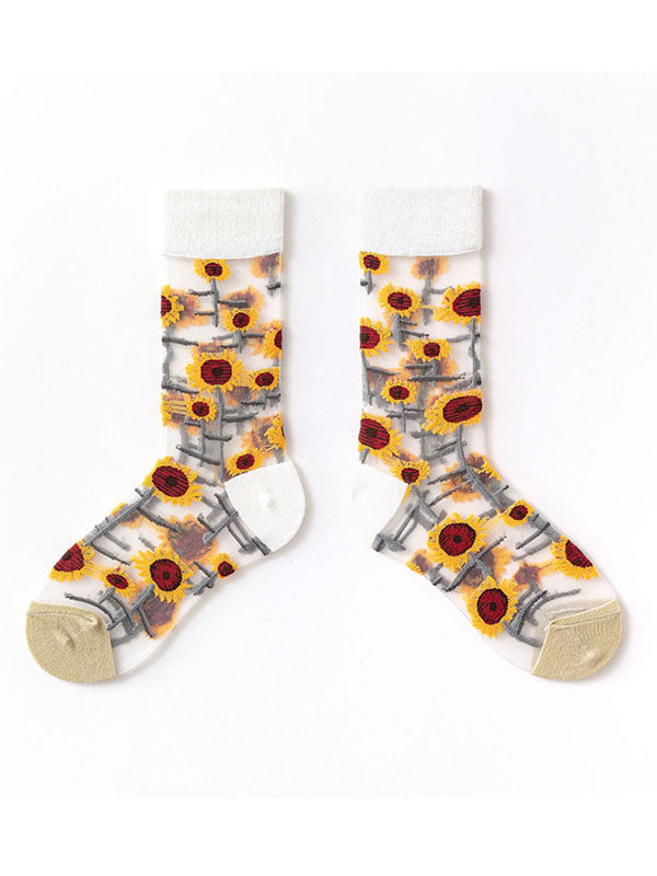 Chaussettes respirantes à imprimé floral, transparentes, à empiècements, absorbant la sueur, accessoires