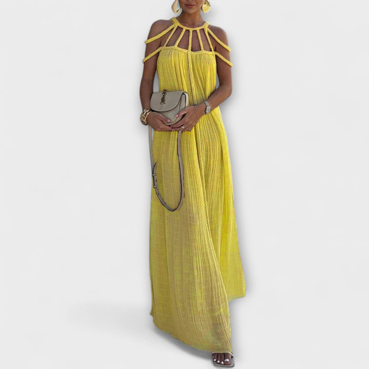 Brinaya – Robe maxi en mélange de lin avec décolleté tressé