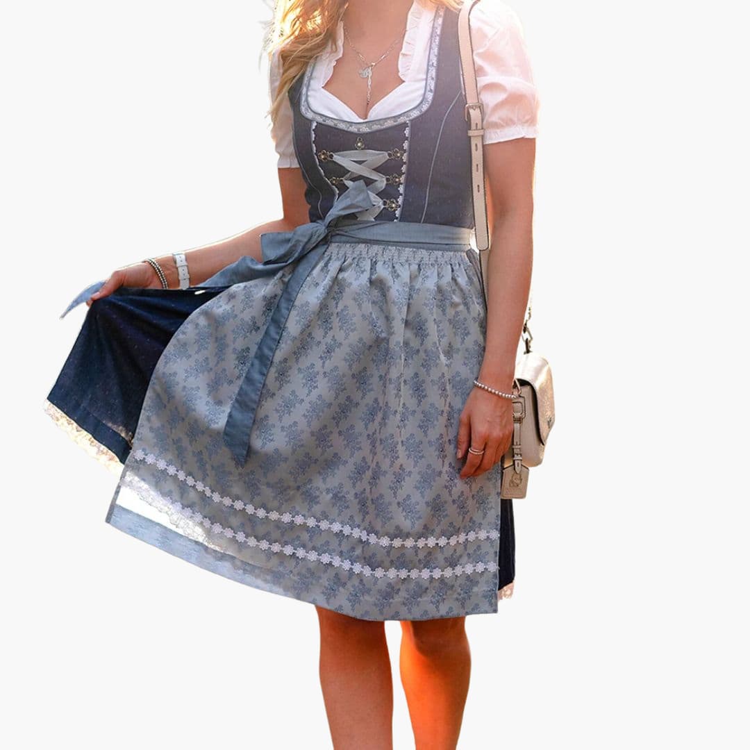 Robe Dirndl midi avec tablier pour femmes - Oktoberfest 2025