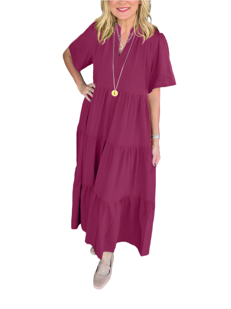Robe midi élégante avec décolleté en V et ourlet en volants