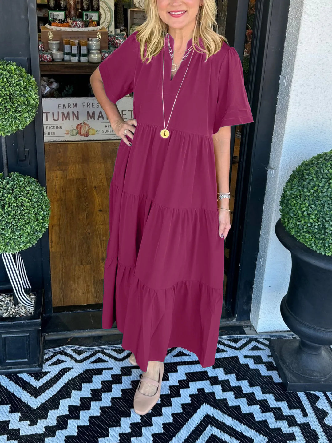 MARJOEIN - ROBE MIDI À MANCHES COURTES