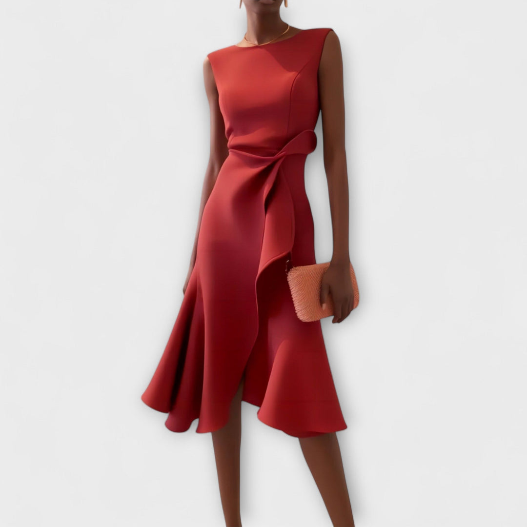 Juliette – Robe midi asymétrique avec drapé