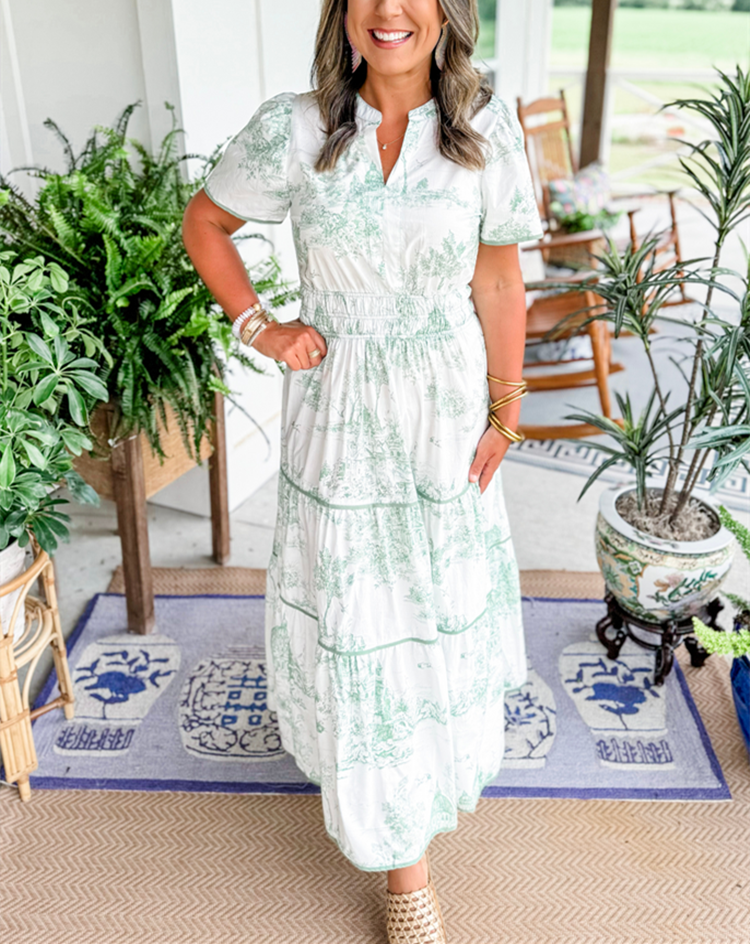 Julie | Robe Maxi à Imprimé Toile et Décolleté en V