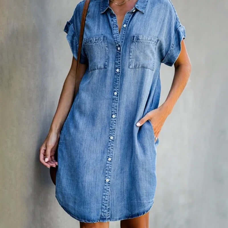 Cornelia | Robe en Jean Décontractée à Boutons pour Femme