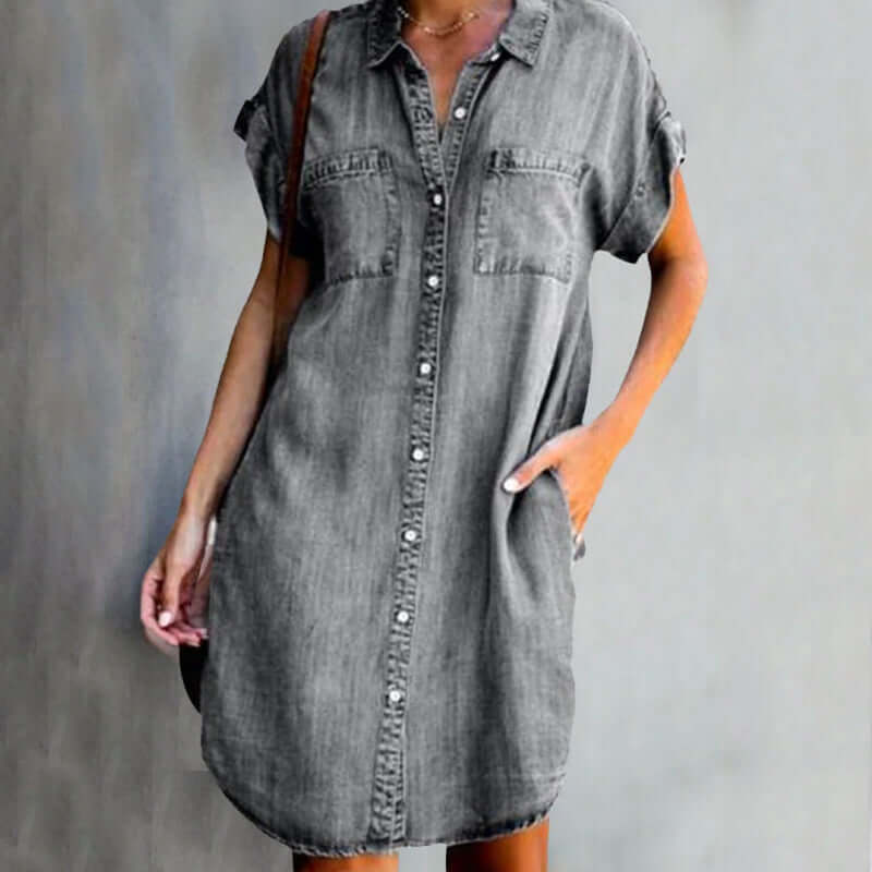 Cornelia | Robe en Jean Décontractée à Boutons pour Femme