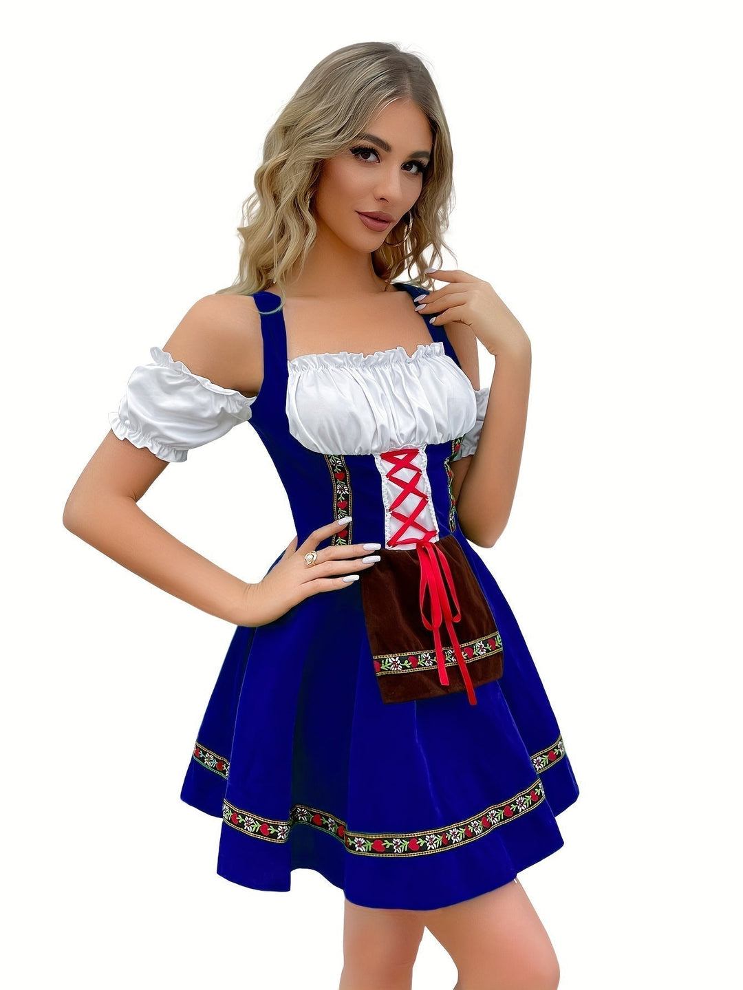 Robe Dirndl Bleue Sans Épaules pour Femmes Oktoberfest