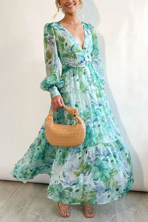 Pénélope | Robe Midi Florale - Décolleté en V & Élégante