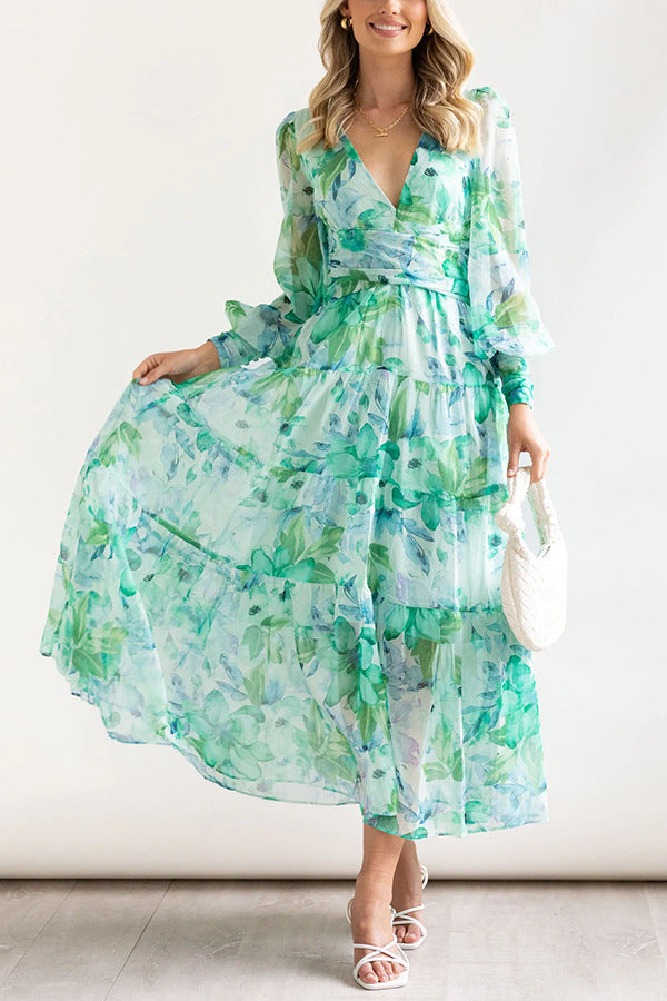 Pénélope | Robe Midi Florale - Décolleté en V & Élégante