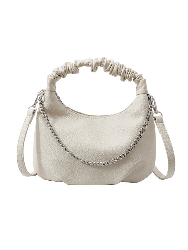 Sac à main plissé à chaîne, à fermeture éclair, couleur unie