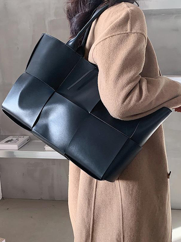 Sac cabas à empiècements, couleur unie