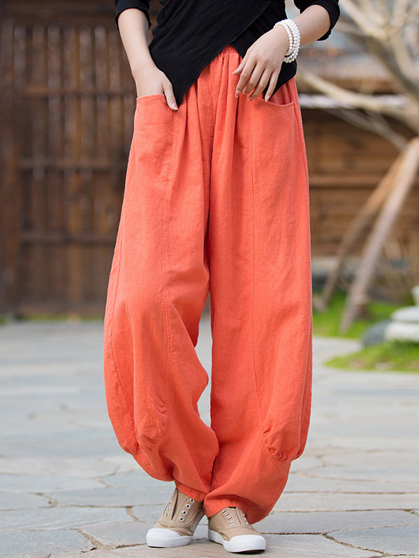 Pantalon en lin décontracté à jambes larges, taille haute, couleur unie, 7 couleurs